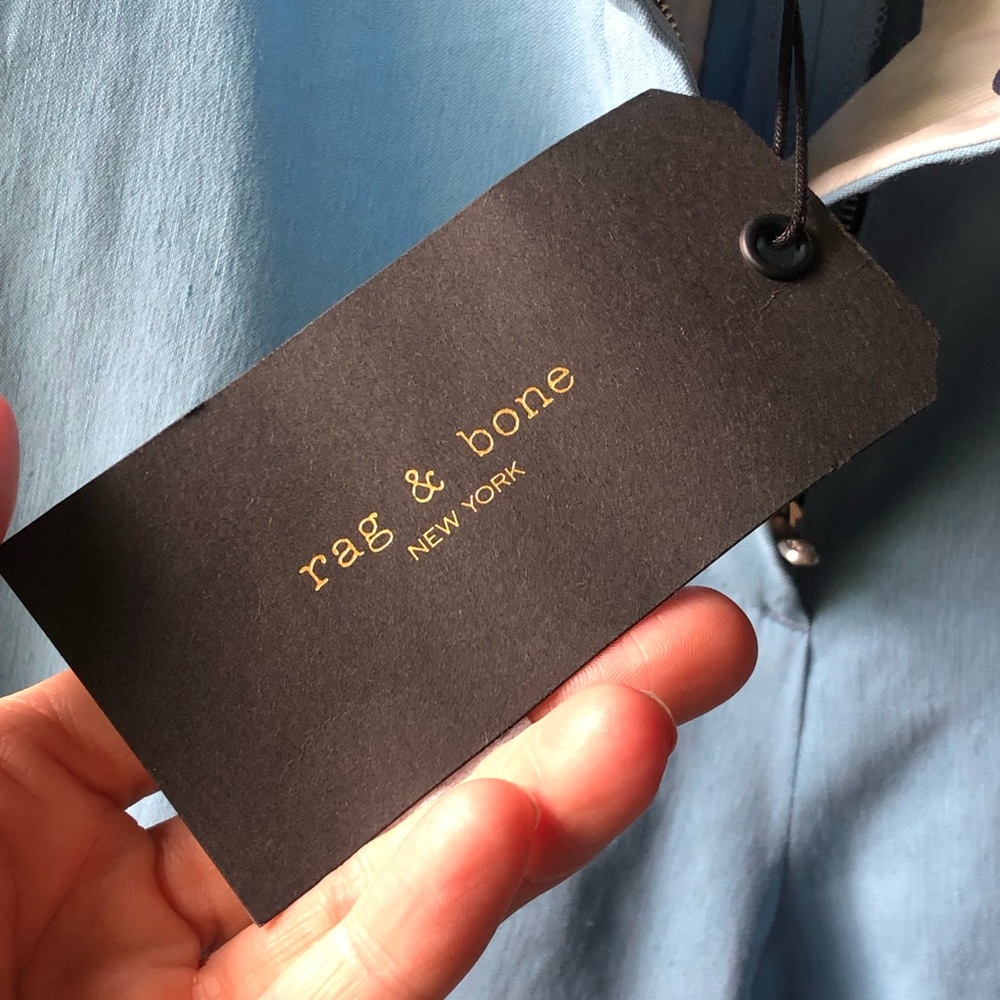rag & bone | Blue linen tapered spring summer designer trouser dr… - Picture 8 of 16